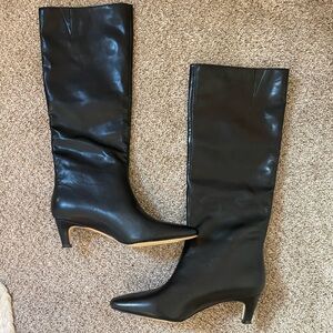 Tall Pointed PLeather Boots w Kitten Heel